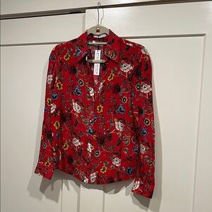 Alice + Olivia Silk Floral Red Blouse NWT Size S